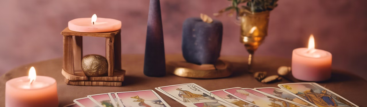 Drie tarotkaarten waaieren uit op een sterrenachtergrond